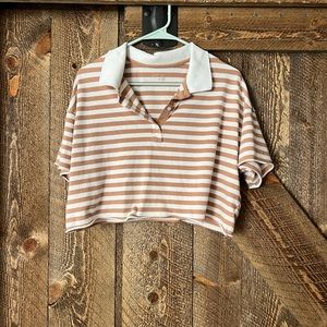 American eagle orange striped cropped short sleeve